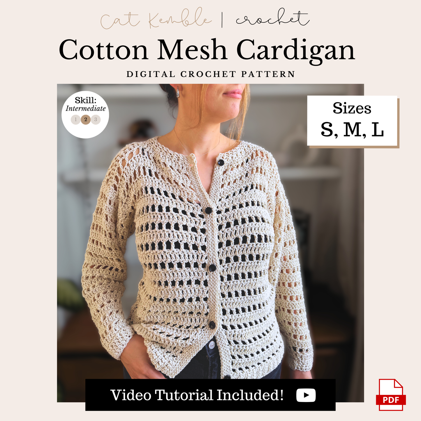 Cotton Mesh Cardigan - Digital Crochet Pattern