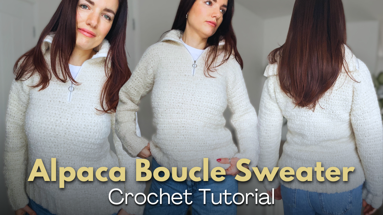 Load video: Crochet Alpaca Boulce Yarn Sweater Tutorial