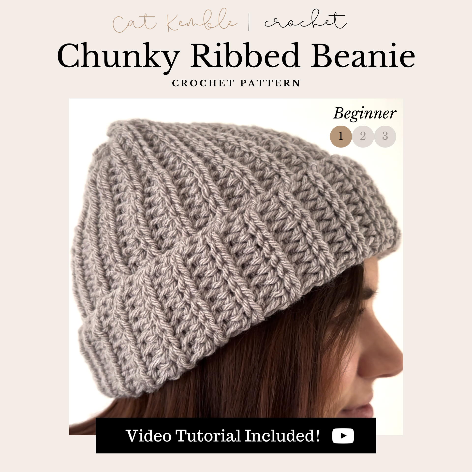 Chunky Ribbed Beanie Digital Crochet Pattern