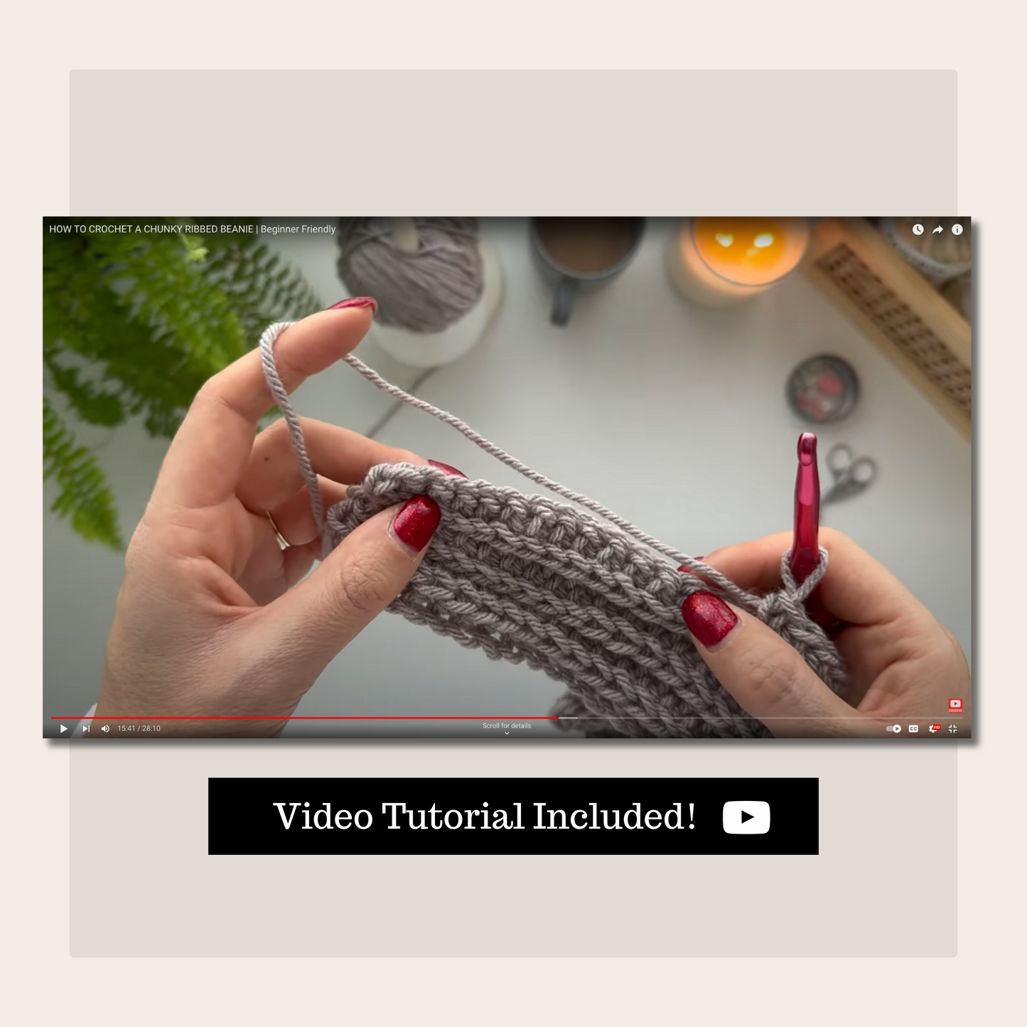 Chunky Ribbed Beanie - Digital Crochet Pattern