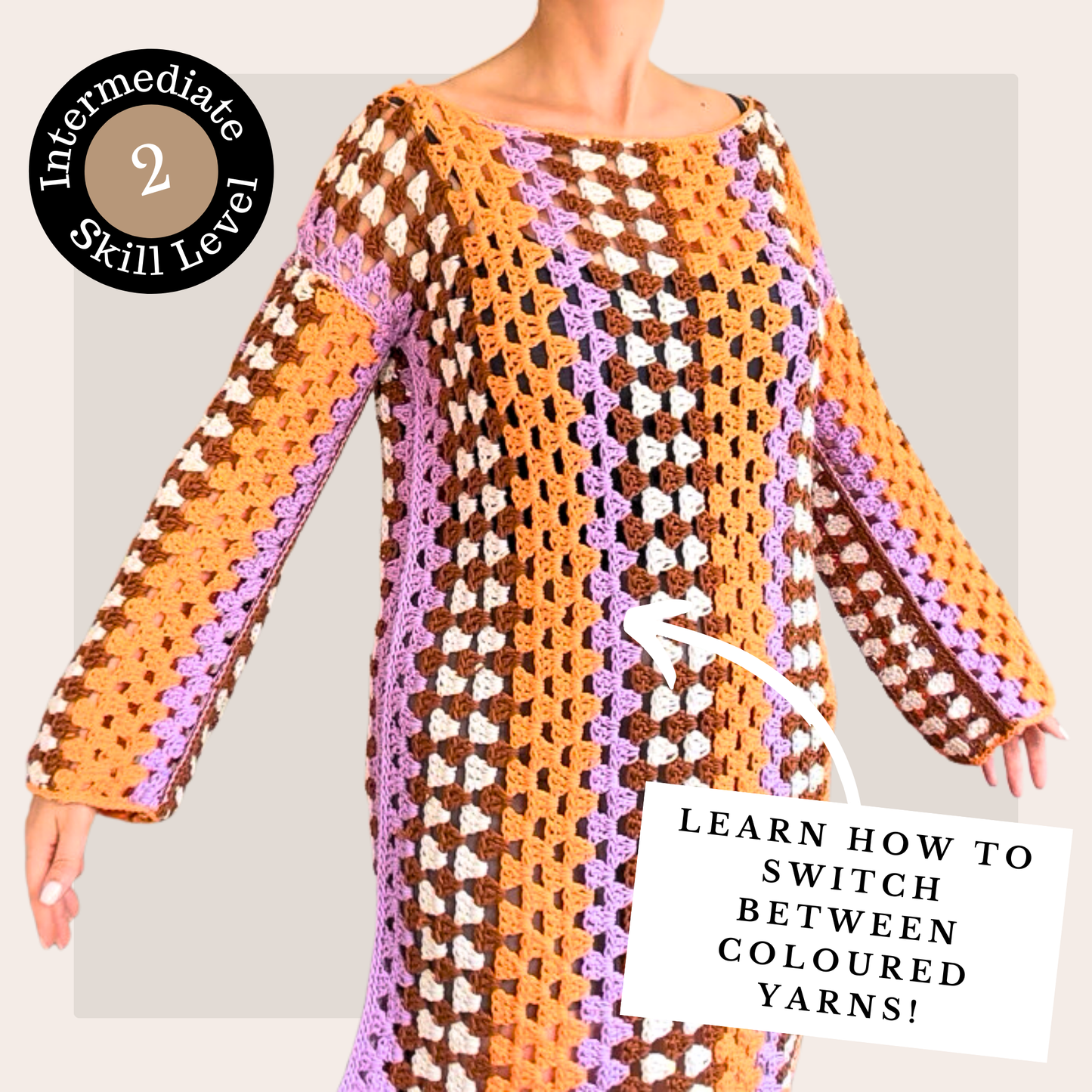 Taylor Swift Crochet Dress Pattern, Multicoloured striped crochet dress