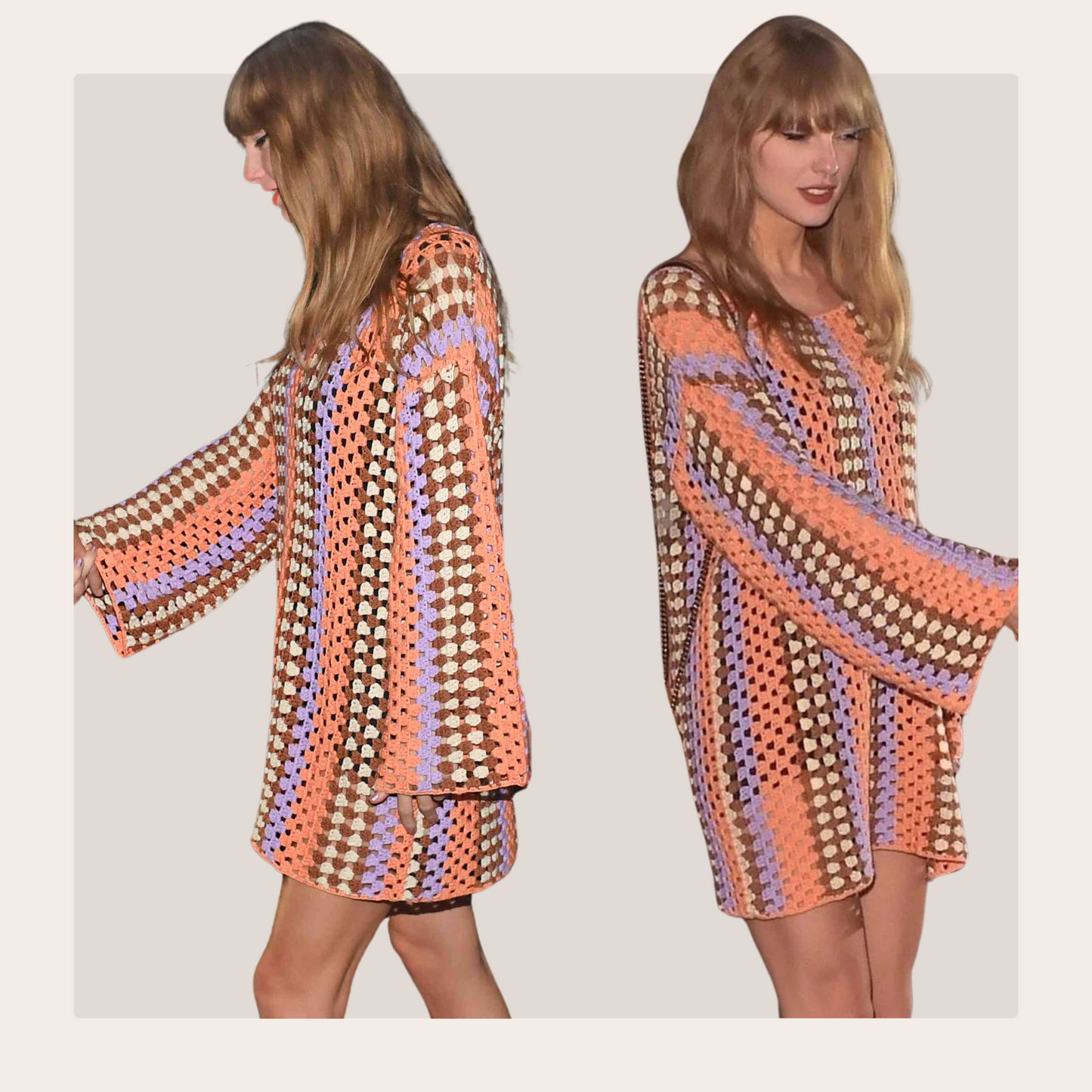 Taylor Swift Crochet Dress Pattern, Multicoloured striped crochet dress