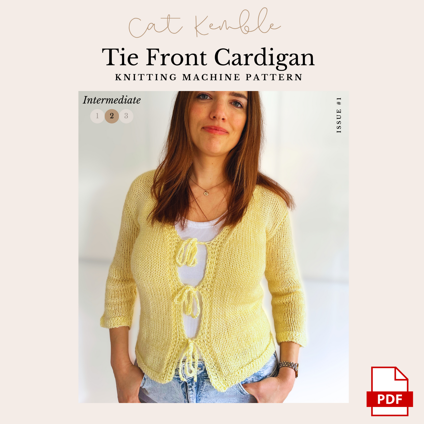 Tie Front Cardigan - PDF Knitting Machine Pattern